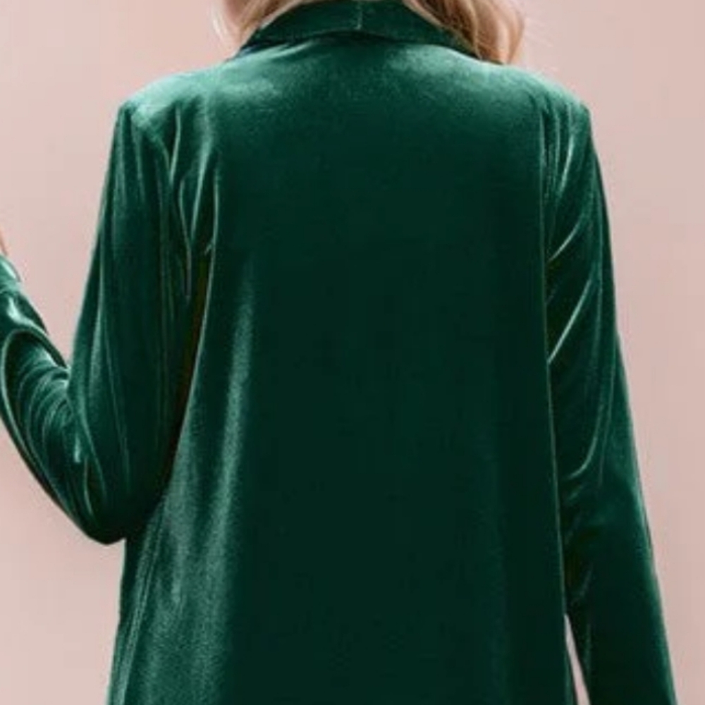 Green Long Sleeve Open Front Coat - Picture 3 of 14